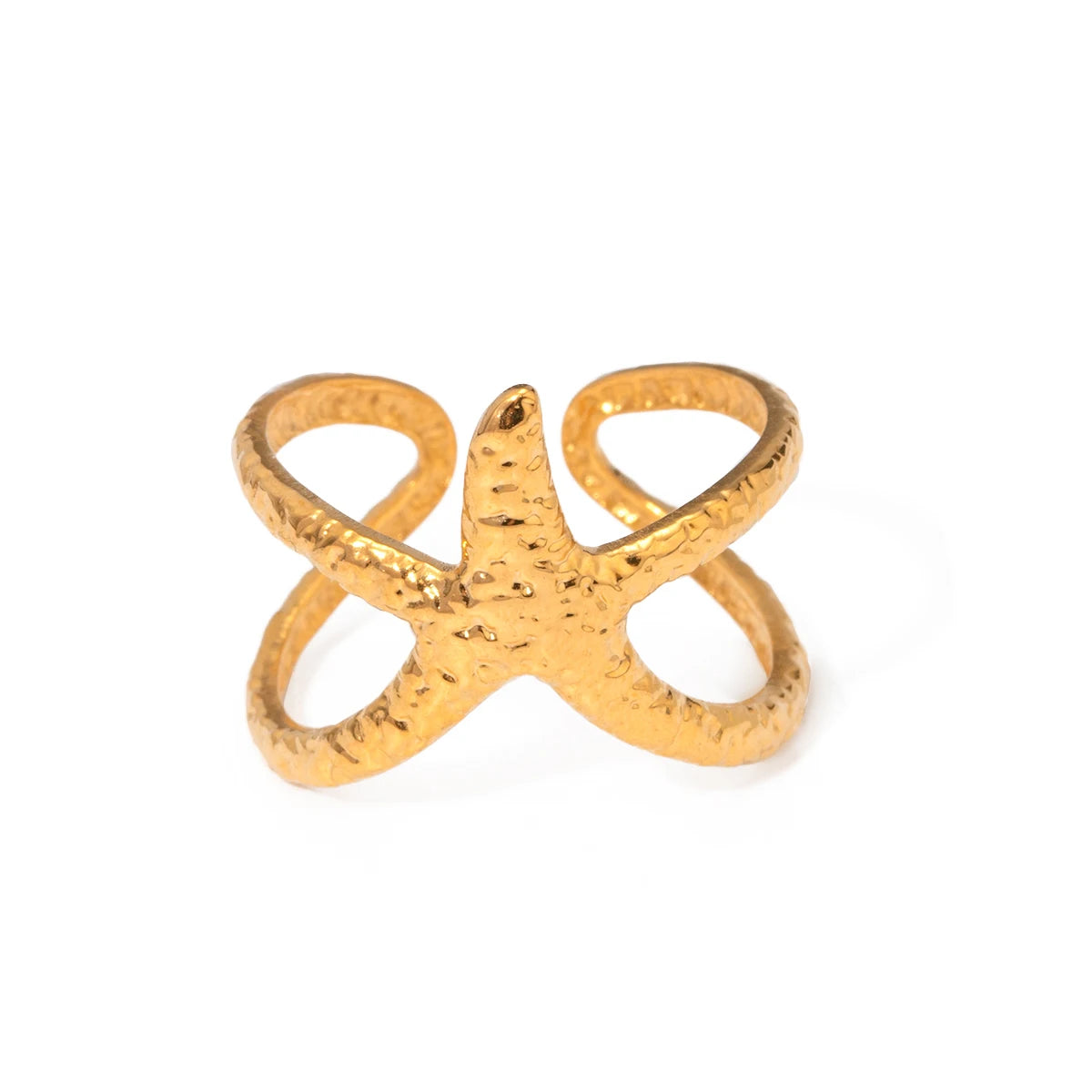 N&S 18K Gold & Rhodium Plated Stainless Steel Starfish Open Ring Fashionable & Trendy Beach-Inspired Vintage Jewelry