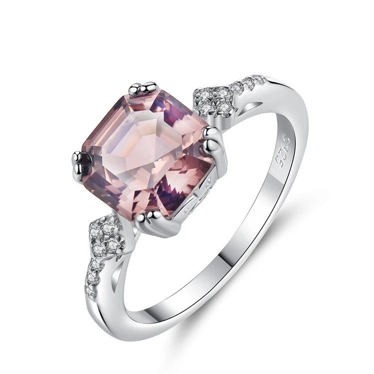 Fine Jewelry Pave CZ Zircons 925 Sterling Silver Morganite Gemstone Engagement Rings for Women