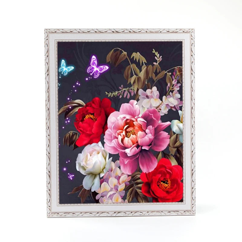 Flowers and Butterflies Kit 5d Diamond Painting With Inner Frame Diamond Embroidery Photo Frame Borders Prints Canvas Wall Decor