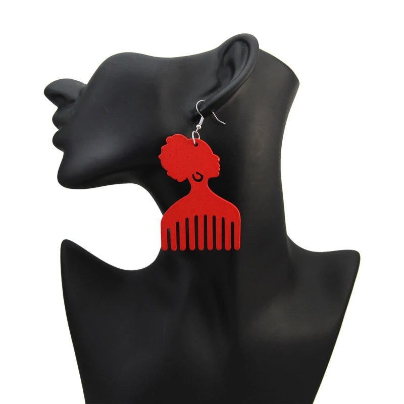 Eco-friendly Recycled Natural Wood Africa Map Black King Unapologetically African American Afro Girl Black Pride Wooden Earrings