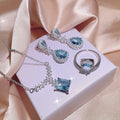 Zooying Beautiful Women's Necklace Ring Earrings Jewelry Set with Sapphire Zircon