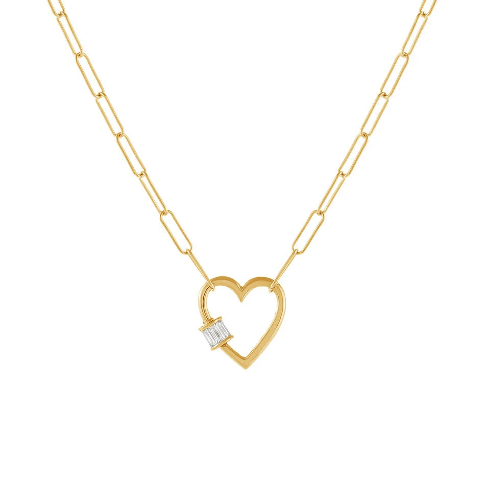 Nagosa Wholesale Heart Necklace 925 Sterling Silver 18k Gold Plated baguette Heart Toggle Oval Link Necklace