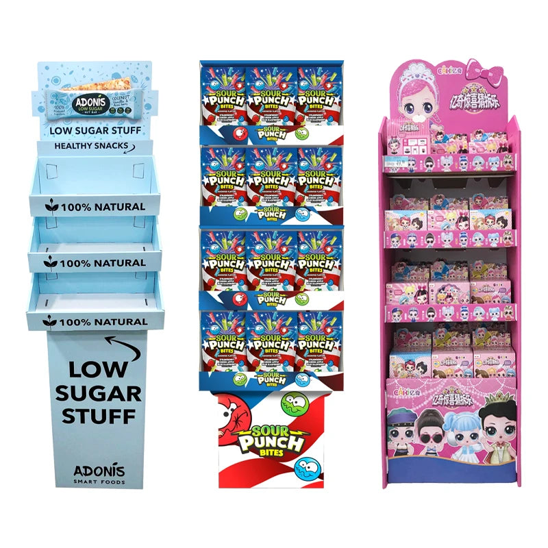 Custom Printed Promotional Detergent Cardboard Shelves Store Supermarket Pouch Display Shelf Racks for Washing Powder