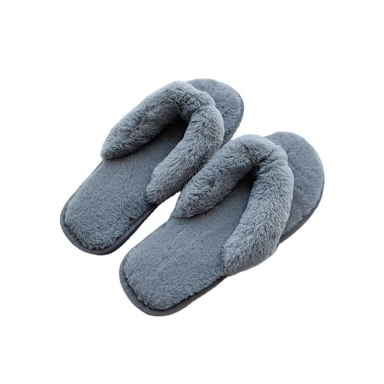 Drop Shipping Plush Flip Flops for Women Leisure Comfortable Grey slippers for Men with Toe Luxury Bed slippers Furry for Ladies