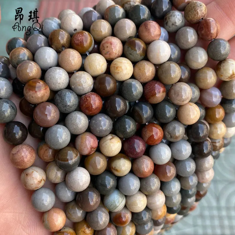 4/6/8/10/12mm Round Smooth American Picture Jasper Beads Natural Gemstone Loose Beads for Jewelry Making