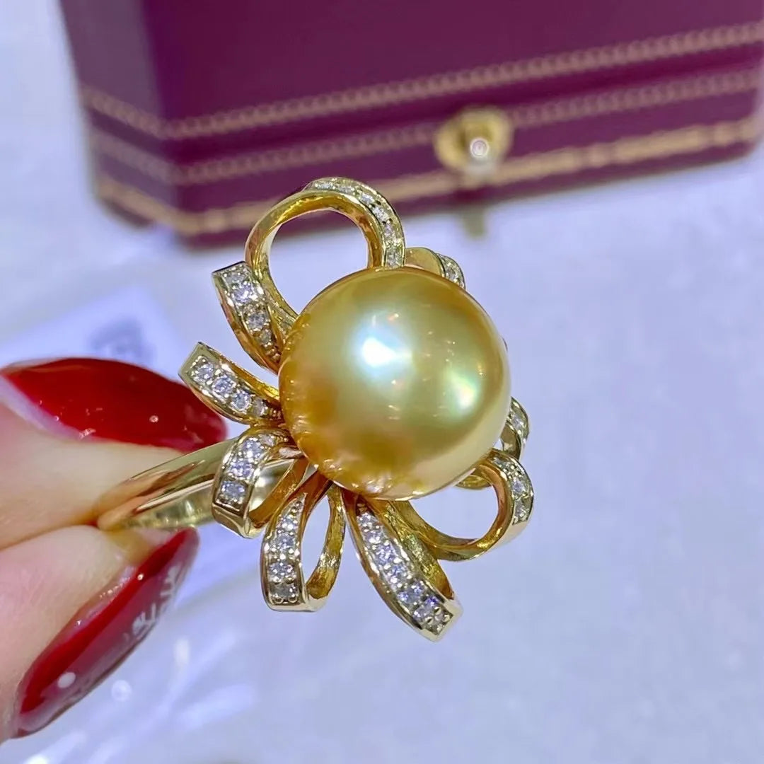 R941 11-12mm Natural Freshwater Pearl Ring Accessory 925 Sterling Silver Adjustable Size Engagement Jewelry Ring for Women