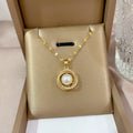 Fashion Delicate Micro Diamond Statement Necklace Jewelry Gifts Stainless Steel Chain Round Crystal Pearl Pendant Necklace
