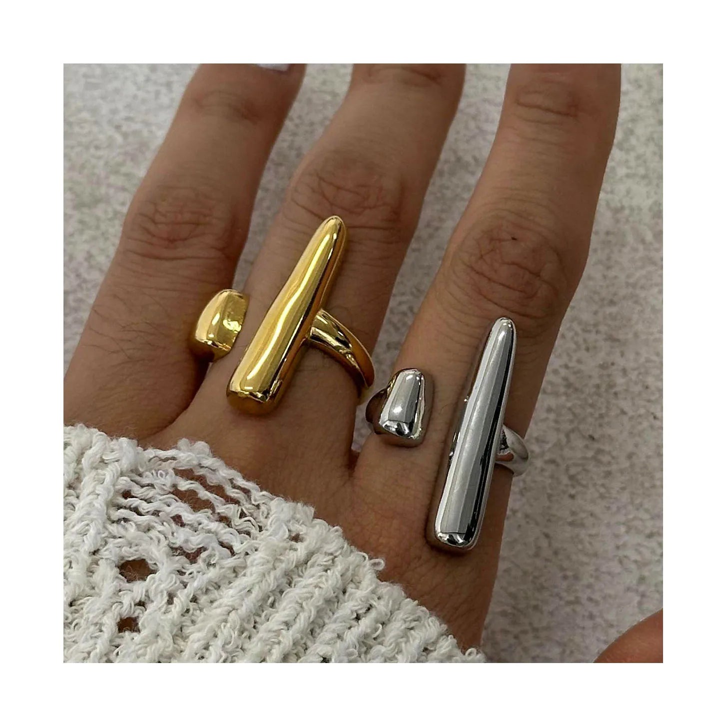 ERESI New INS Design Jewelry T-shaped Opening Ring 18K PVD Gold Silver Plated Stainless Steel Chunky Ring Jewelry for Women
