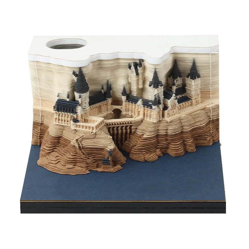 Hot Selling Fantasy Castle Paper Crafts Office Cultural and Educational  3D Memo Pad With Lighted Desktop Decoration