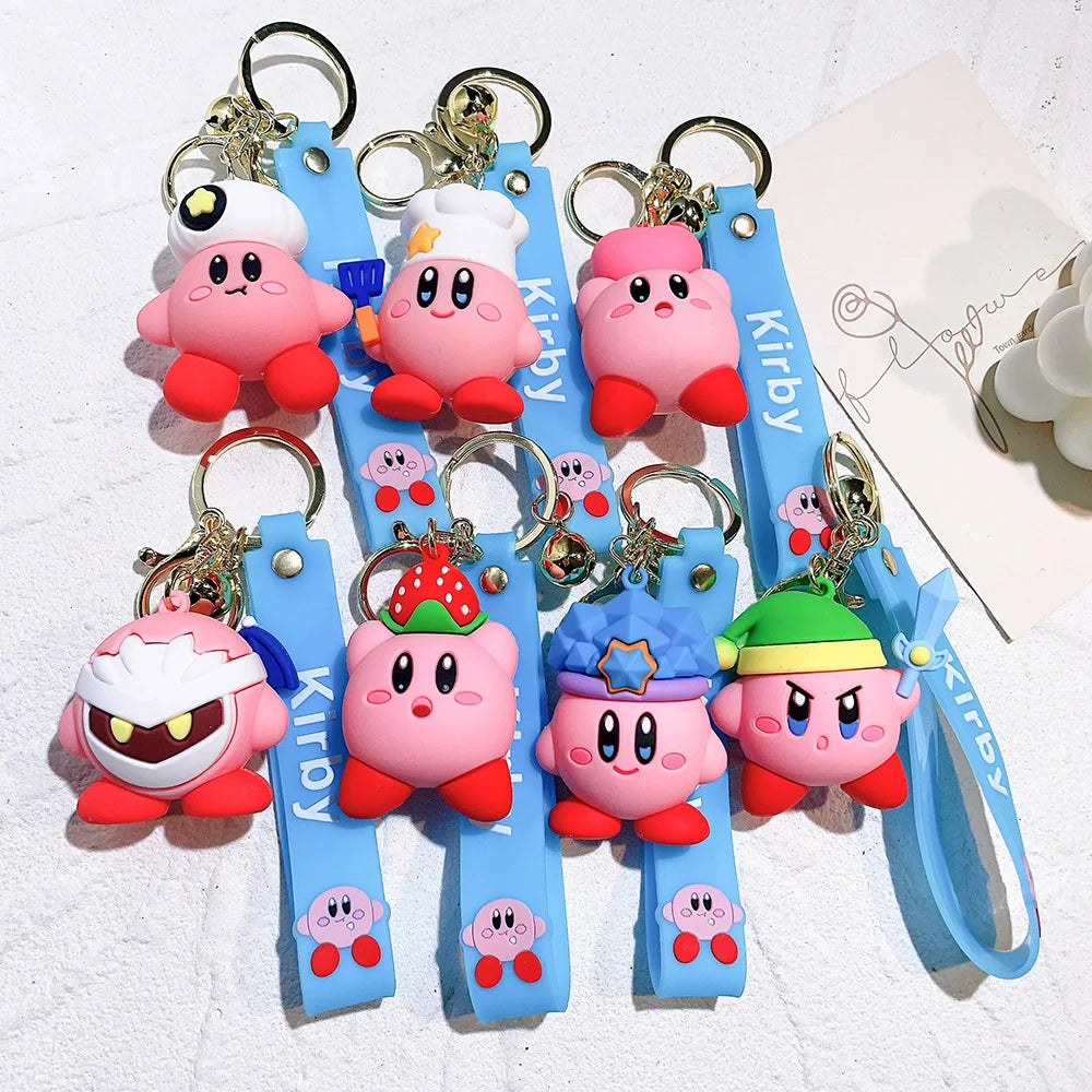 Hot Sale 3d Cartoon Anime Kawaii Kirby Super Star Key Chains Custom Metal Key Ring 3d Cute Doll Pvc Keychain