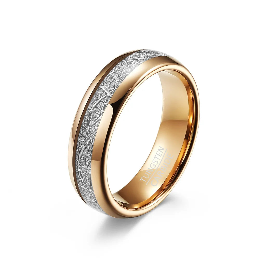 4mm 6mm 8mm Women 18k Rose Yellow Gold Plated Tungsten Carbide Real Meteorite Inlay Ring