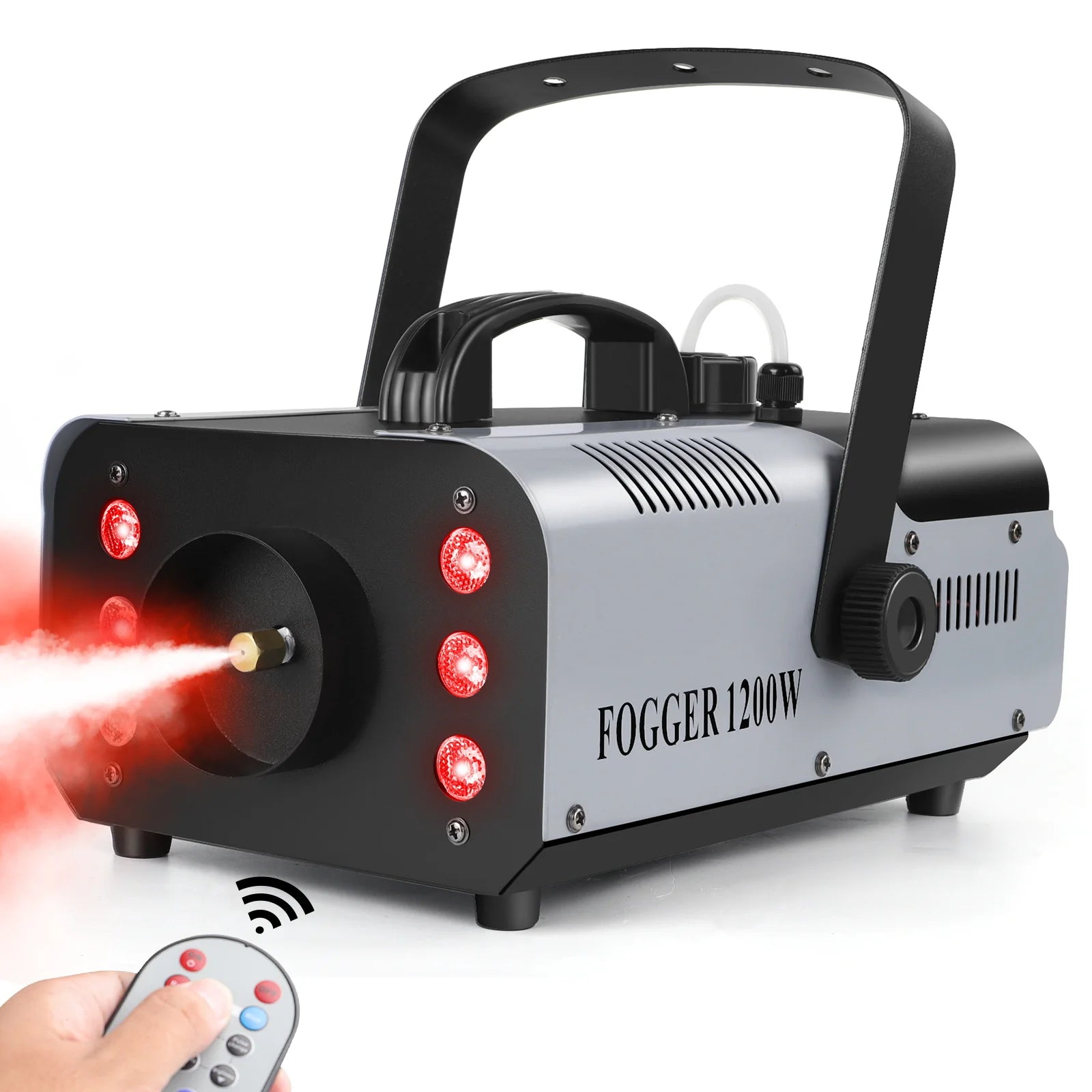 U`King 1200W Stage Light Fog Machine with RGB 6LEDs Stage Light Smoke Machine Remote Controlled Stage Effect Equipment