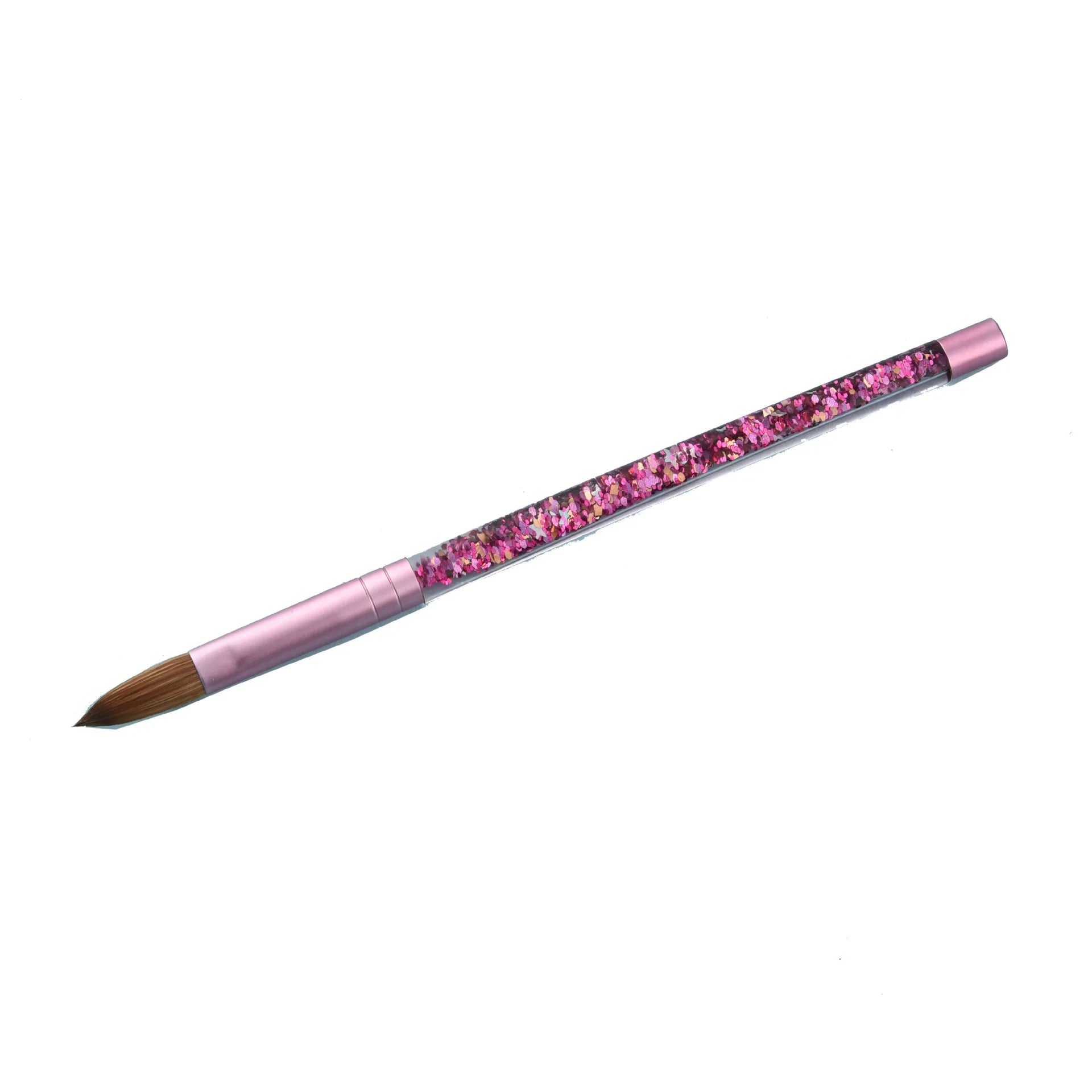 Kolinsky Sable Oval Hair Acrylic Nail Art Brush with Pink Liquid Glitter Handle 10\" Kolinsky Sable 10 Acrylic Nail Brush