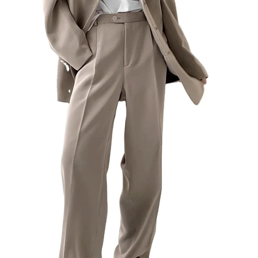Casual Solid Breathable Plain Dyed 100% Polyester Spring Women's High Waist Boot Cut Well Tailored Pants