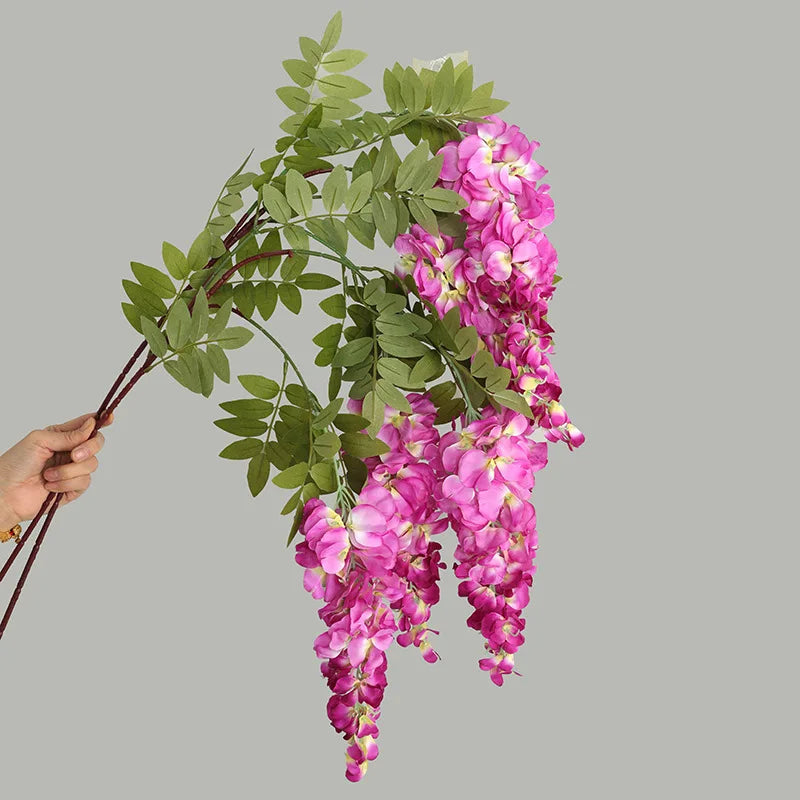 High Quality 3 Branches Artificial Wisteria Flowers Real Touch Silk 108cm Hanging Wedding Valentine's Day Christmas Thanksgiving