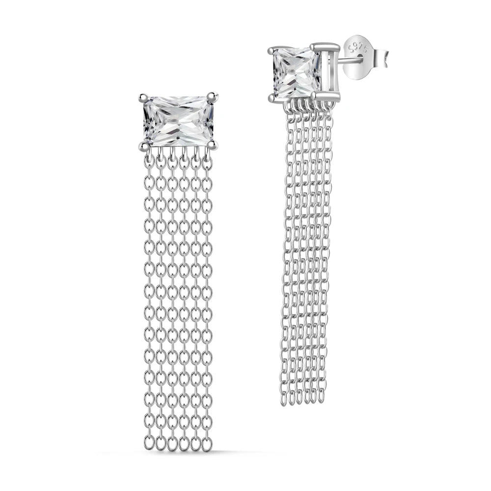 Wholesale Price Long Tassel Earring 925 Sterling Silver 18K Gold Plated Trendy Cz Cubic Zirconia Diamond Stud Earrings for Women
