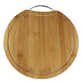 GHP Ready to Ship Round Shape Natural Bamboo Cutting Board Bamboo Chopping Blocks With Metal Handle