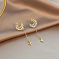 Wholesale Popular Korean Pearl Crystal Rhinestone Moon Stars Drop Dangle Earrings for Girls Women