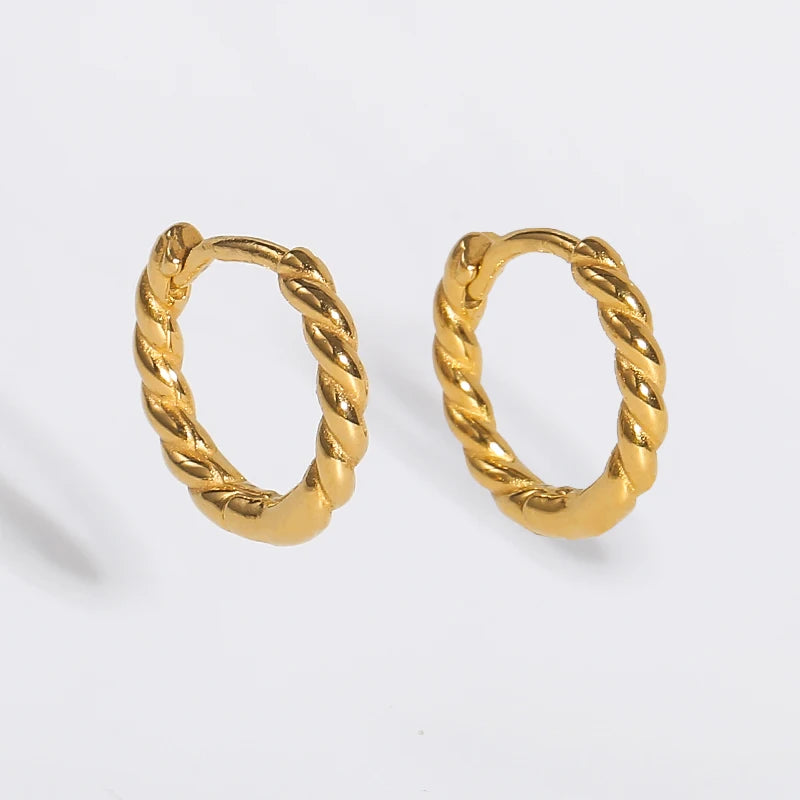 18k PVd  Dainty Thin Classic  Rope Chain Stainless Steel Hoop Earring Versatile Fashion Jewelry