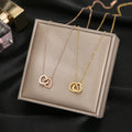 Sweet Series of Fashionable Design Women's Non-fading Stainless Steel Rose Gold or Gold or Rhodium Double Heart Pendant Necklace