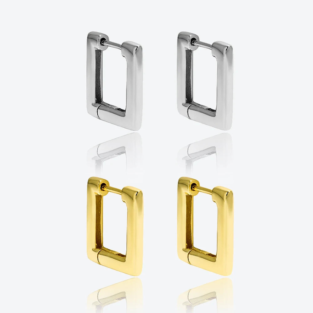 FUAMAY Aretes De Plata 925 Silver Simple 18K Gold Plated Earrings Square Hoop Earrings