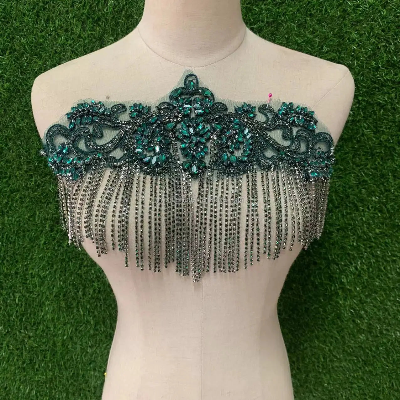 Emerald Green Crystal Beaded Sequin Rhinestone Dress Bodice Applique With MeshCrystal AB Formal Wedding Prom Crystal Rhinestone