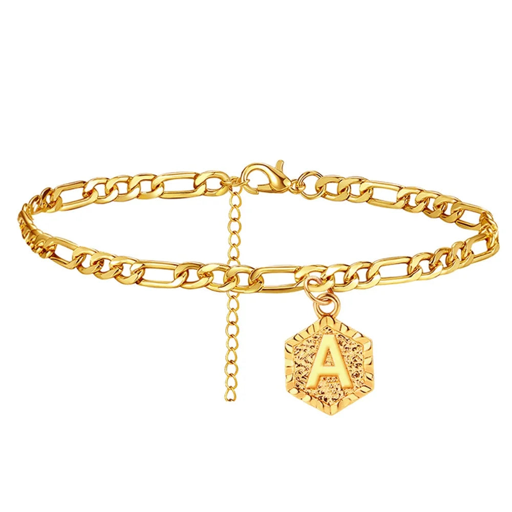 QiuHan Initial Letter Ankle Bracelet Alphabet Anklets for Women Foot Chain Beach Leg Bracelets