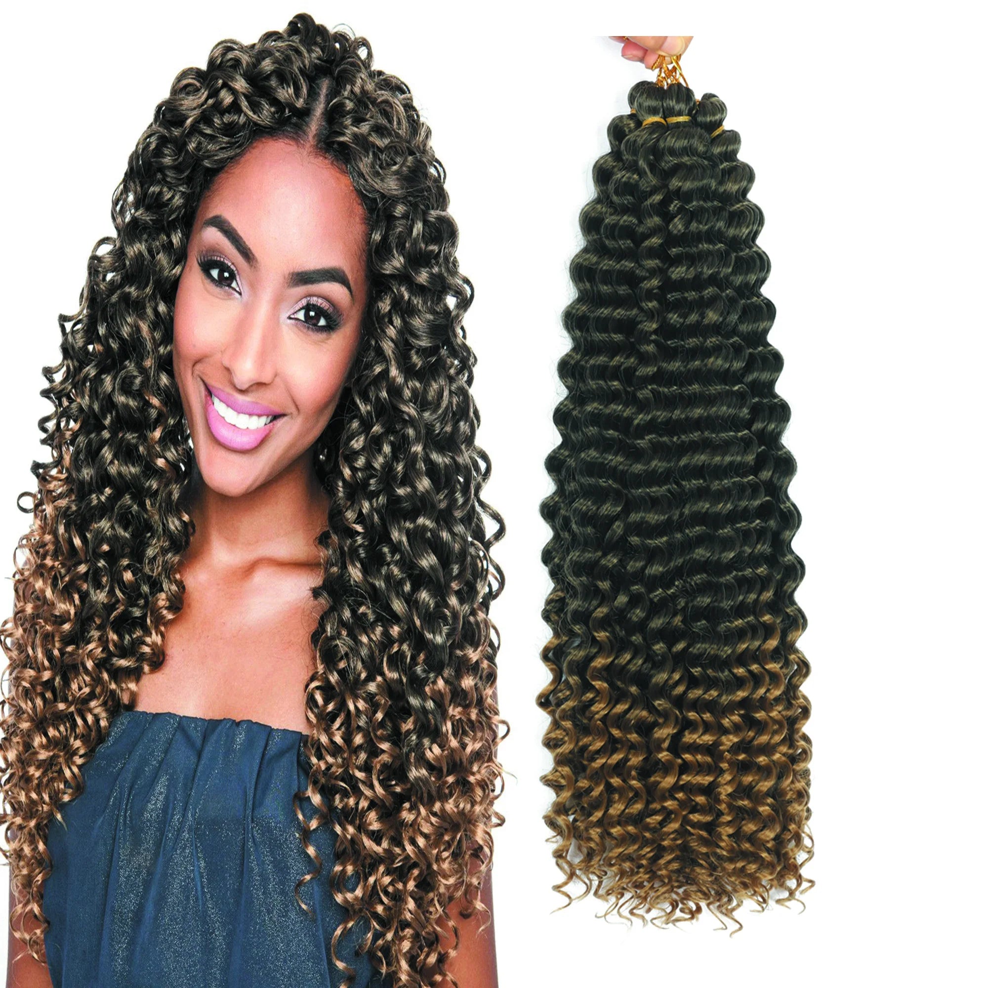 Water Wave Crochet Braiding Hair Synthetic Deep Curly Ocean Wave Crochet Bohemian Deep Tiwist Hair Extensions