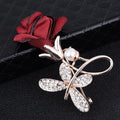2023 New Arrived Bling Rhinestone Butterfly Designer Brooches Fabric Red Rose Flower Brooch Pin Wedding Jewelry