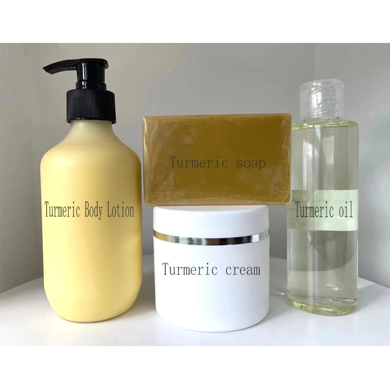 RuiQiao Luxurious Turmeric Set for Face & Body Includes Lotion Cream Soap Oil to Remove Dark Spots for All Skin Types