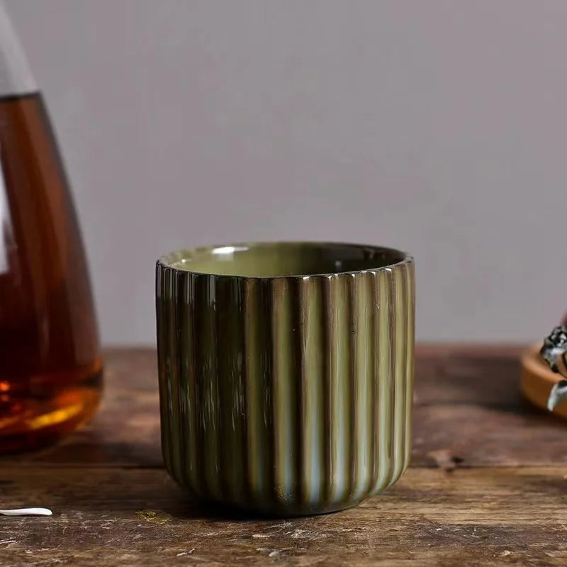 Creative retro Japanese ceramic teacup cup kiln clay stripe tea cup hotel water cup