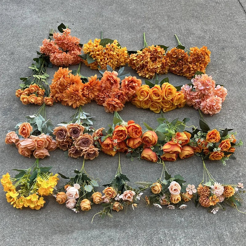 S734 Wholesale Cheap Price Bulk Floral Wedding Decoration Fall Orange Brown Vintage Artificial Flower Silk Autumn Flowers