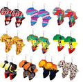 Mixed Style 9pairs/Bag Women Printing Round Map Pattern Wooden Earrings on Sale