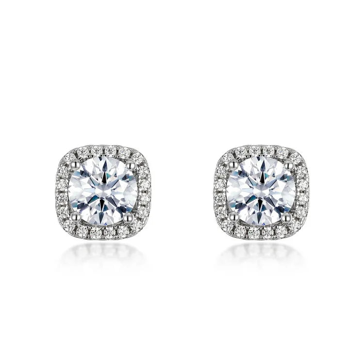 925 Sterling Silver VVS Moissanite Stud Earrings Square Shape Women S925 Jewelry