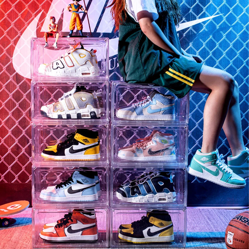 Wholesale Transparent Plastic Sneaker Stackable Drop Front Drawer Type Magnetic Acrylic Storage Shoe