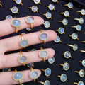 Adjustable Opening Aquamarine Ring for Women Ancient Gold Plated Durable and Trendy Brass Jewelry
