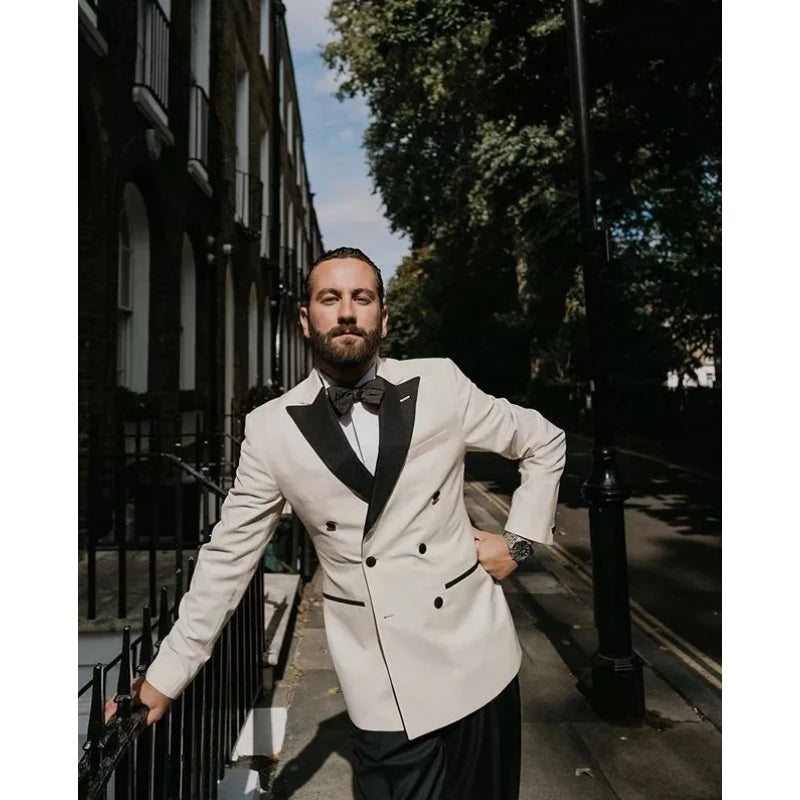 2025 Hot Sale Wedding Groom Wear Costume Homme Men Suits Black Peaked Lapel Double Breasted Prom Terno Masculino Blazer 2 Pieces