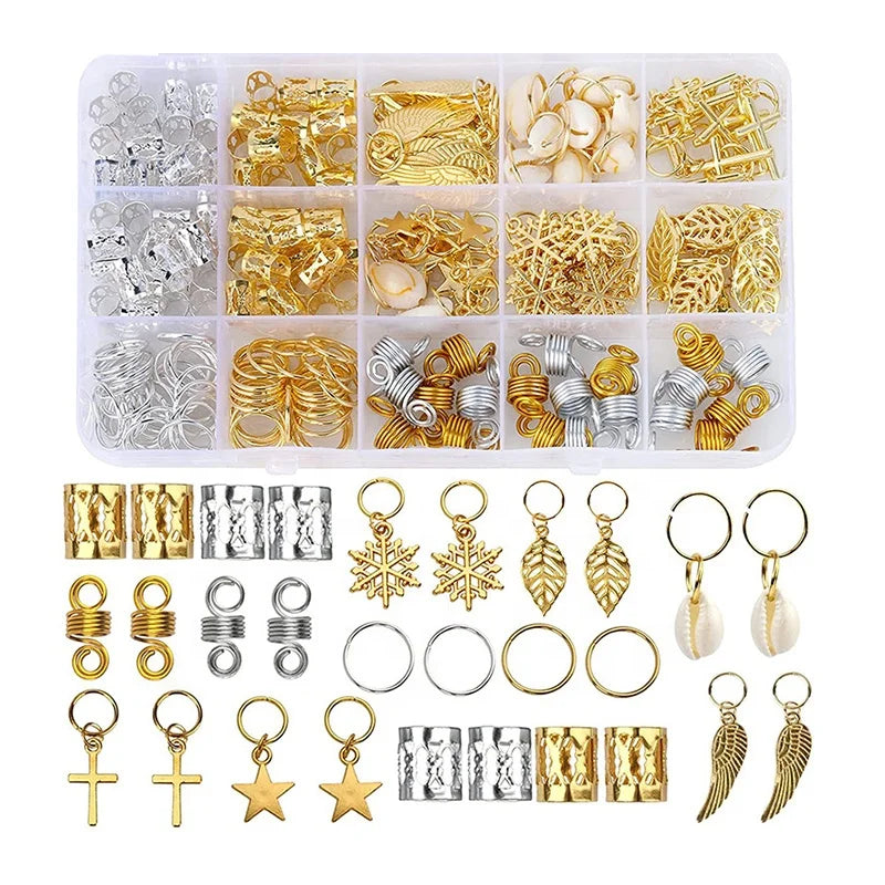 Wholesale 200pcs Braiding Hair Rings 12 Style Jewelry for Braiding Hair Dreadlock Jewelry Hair Beads Braid Accessories