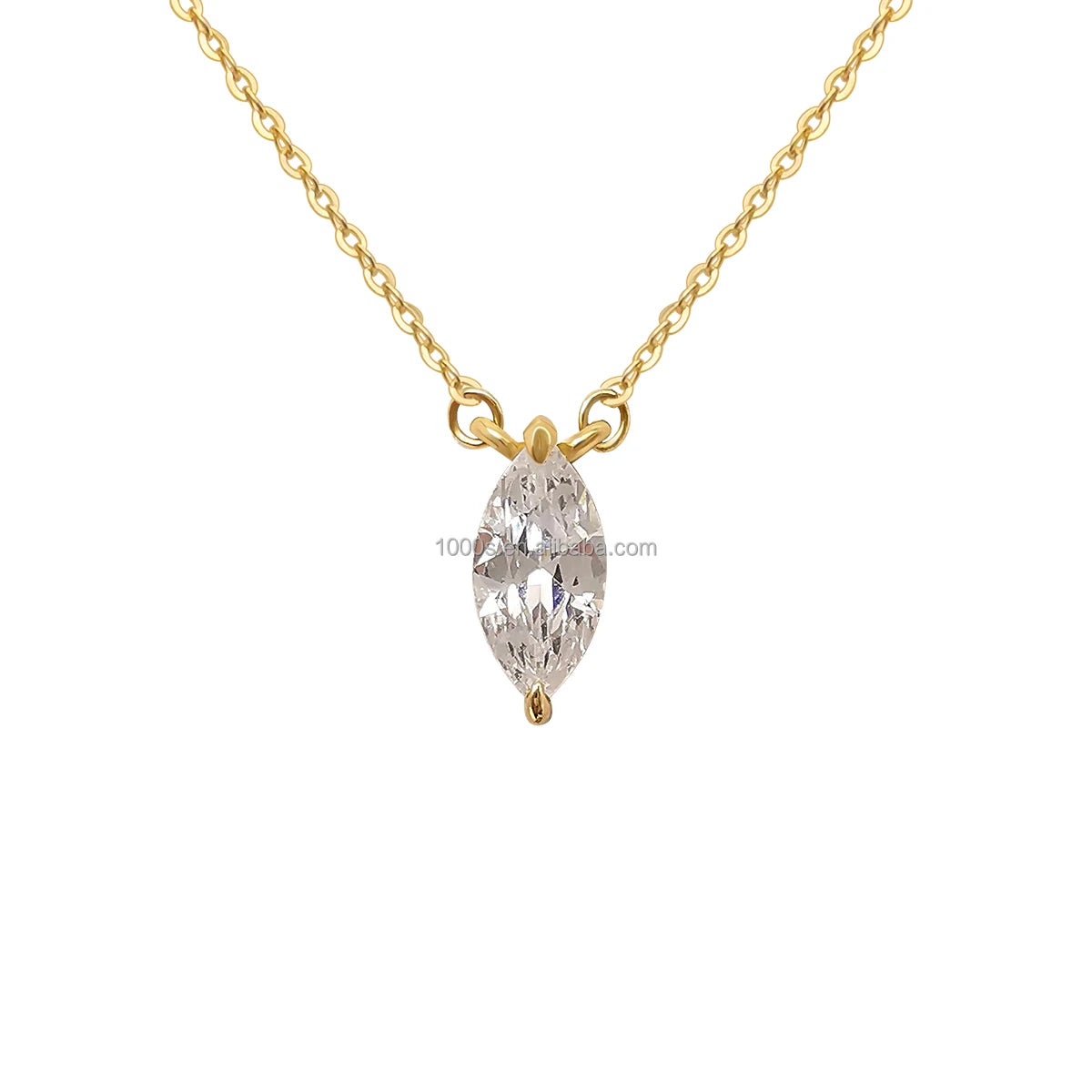 9K Solid Gold Trendy Engagement Wedding Party Charm Oval Shape Sparkle Pendant Necklace for Women