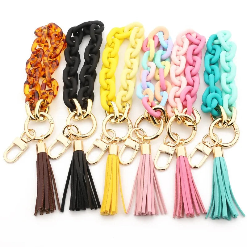 Wholesale Chunky Chain Link Wristlet Keychain Acrylic Bangle Key Ring Bracelet Key Chain Cute Boho Modern Car Keychain Holder