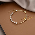 Charm Bracelets Personalized White Opal Stone Beaded Bracelets Gold Plated Puffed Love Heart Bangle Bracelet Women Jewelry