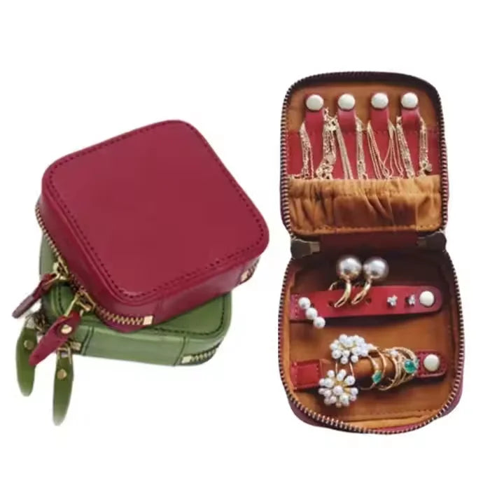 Handmade Leather Jewelry Box Portable Small Leather Jewelry Organizer Travel Case Bridesmaids Gift