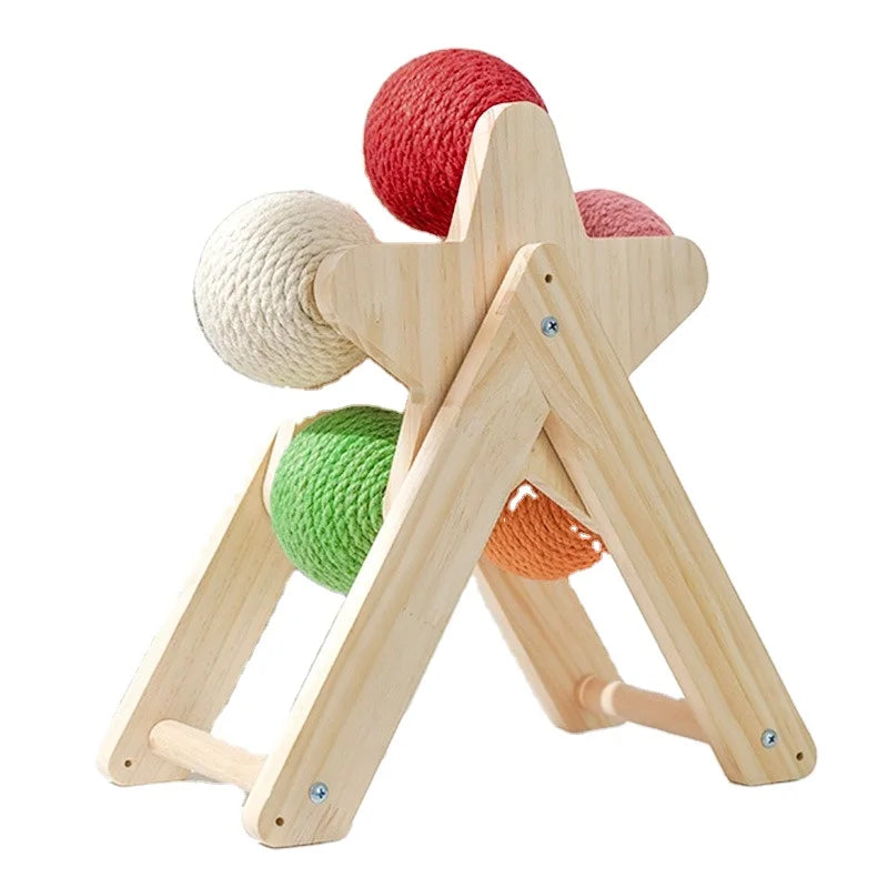 Manufacturer Wholesale Wood Cats Windmill Ball Cat Stress Release Assembled Towers Interactive Toys
