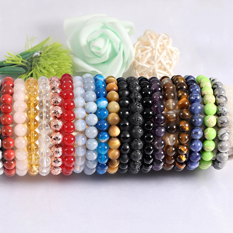 8mm Natural Gemstone Bangles Healing Stone Beads Bracelets Yoga Crystal Bracelet for Women Men Jewelry
