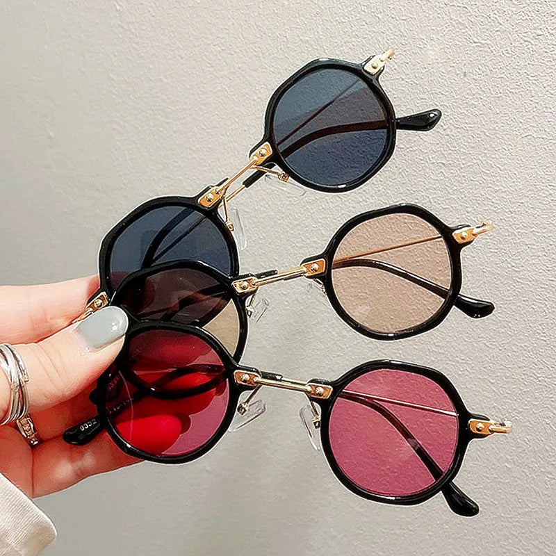 Custom Logo Wholesale Retro Fashion Men Women Polygon Clear Lens Anti Blue Light Glasses Punk Small Round Sunglasses Men Women