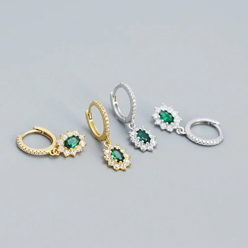 BASQUESUN Factory New Light Luxury S925 Silver Inlaid Geometric Emerald Zircon Personalized and Versatile Ins Style Earrings