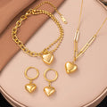 Golden Heart Shape Jewelry Set Titanium Steel Necklace Bracelet and Earrings Elegant Three Piece Gift Set for Women