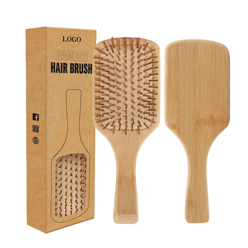 Scalp Massaging Bamboo Wood Hair Brush with Custom Logo Hair Brush for Paddle Detangling Hair