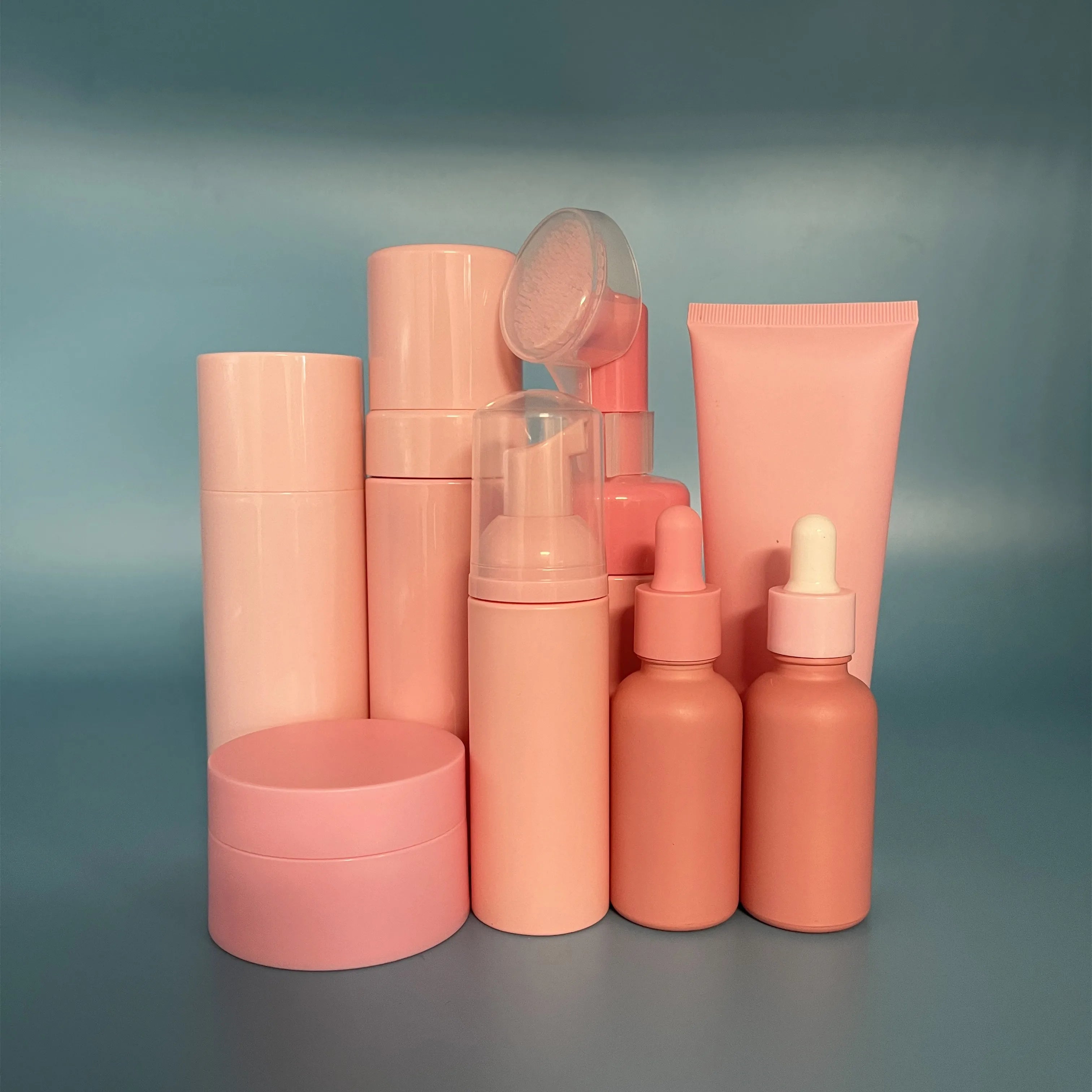 30ml 50ml Empty Pink Baby Care  Plastic Pump Bottle Dispenser Set for Lotion Soap Shampoo Bathroom Cosmetic Packaging Containers