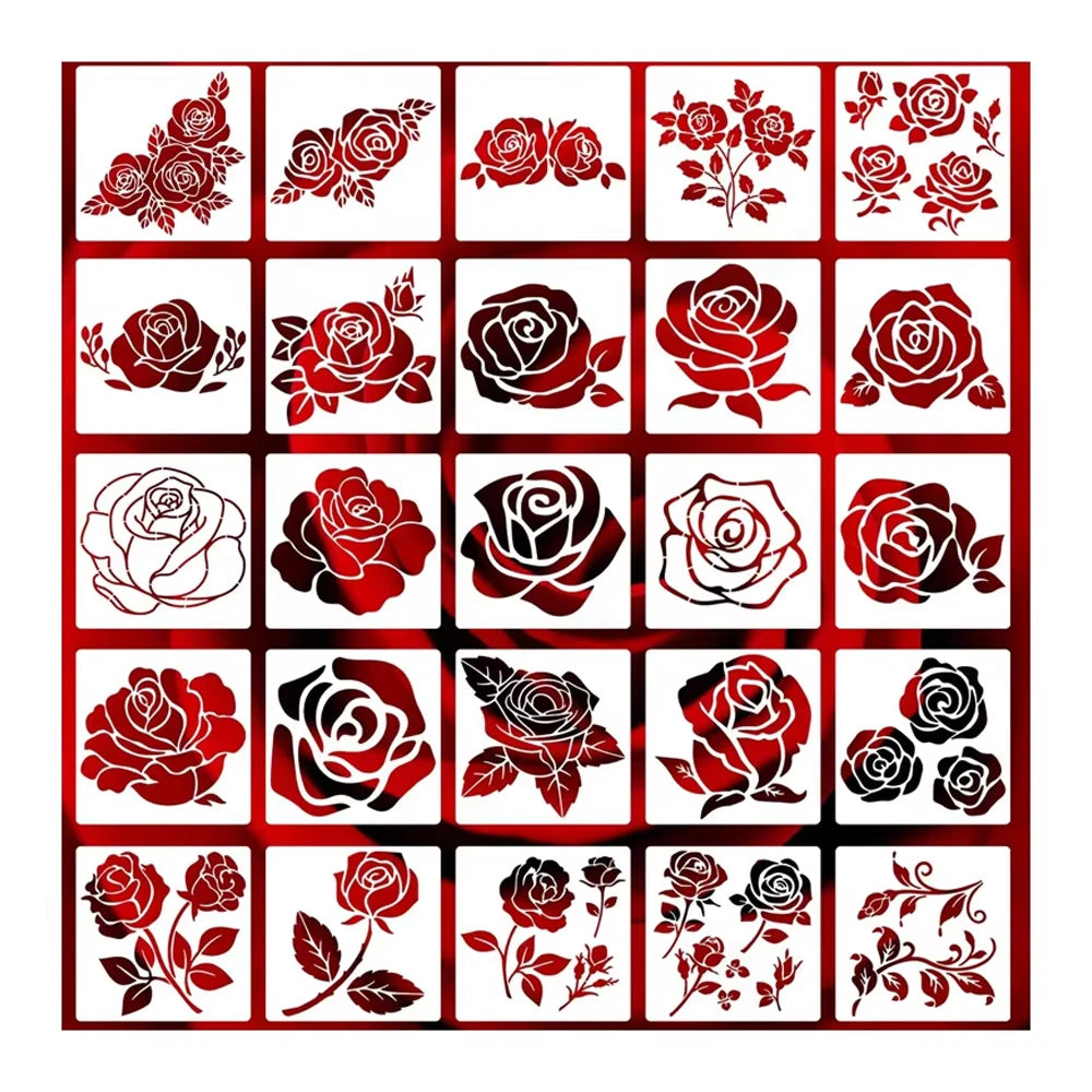 6inch Design Rose Flower Stencils for Painting on Wood Canvas Wall Furniture Drawing Floral Stencils Decorations